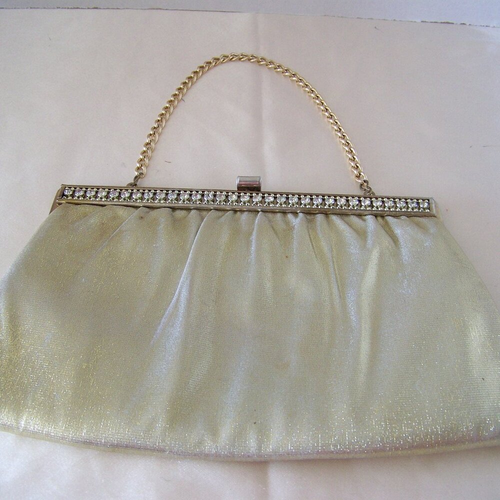 Vtg HL Harry Levine USA Purse Envelope Style Clutch Gold RHINESTONE 10" x 5.5"